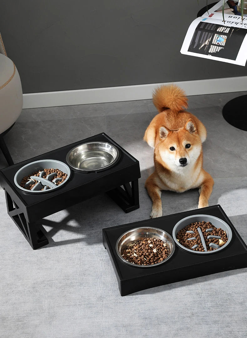 Double Elevated Dog Bowl Stand – 3 Heights Adjustable Slow Feeder for Medium & Large Dogs