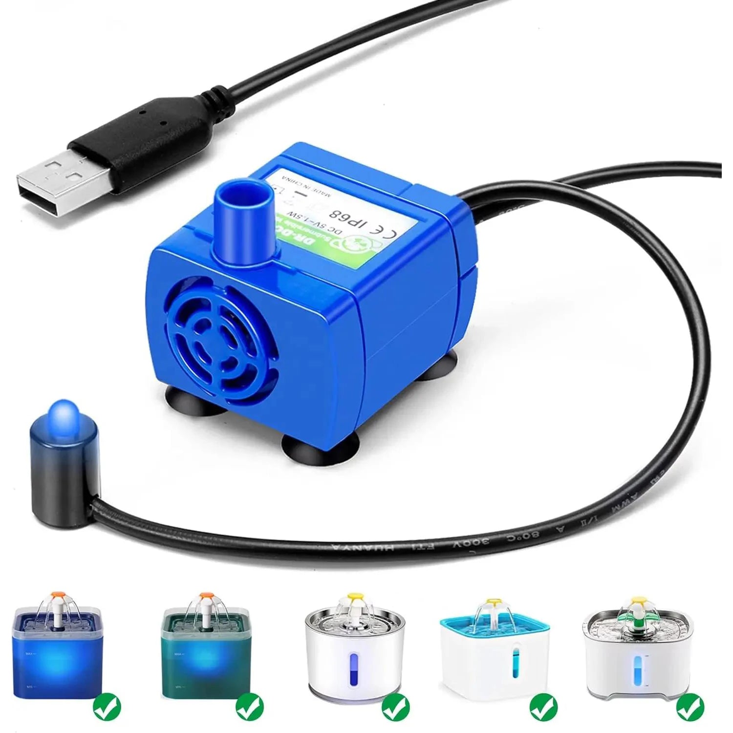 Replacement Water Pump for Cat Water Fountain with LED Light – USB Pet Dispenser Motor for Cats & Dogs