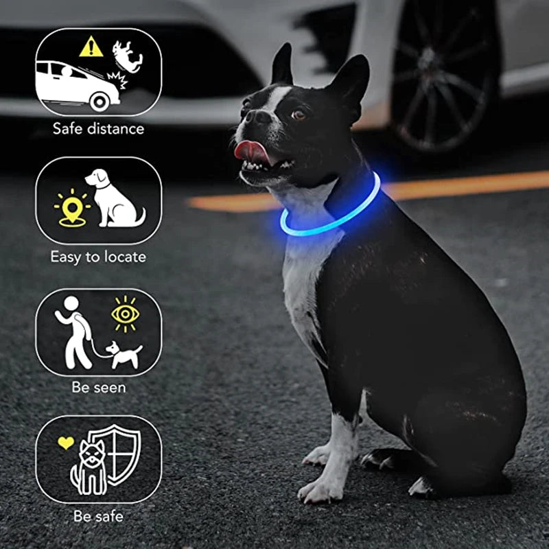 USB Charging LED Luminous Dog Collar – Adjustable Flashing Safety Light Necklace for Dogs & Cats