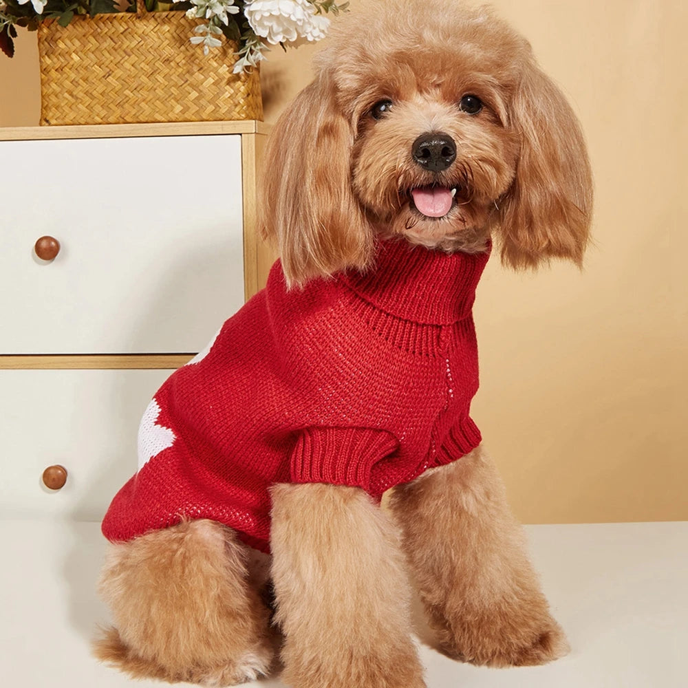 ❤️ Cute Heart Pattern Dog Sweater – Warm Knit Jumper for Dogs & Cats