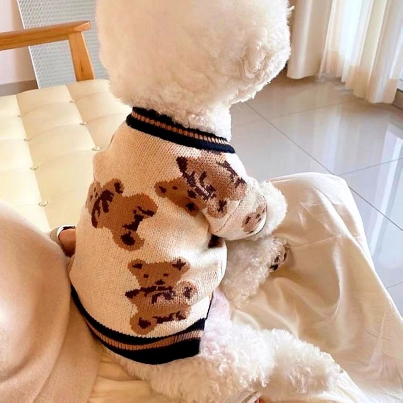 Luxury Striped Pet Cardigan Sweater – Warm Knit Outfit for Small Dogs & Cats (Chihuahua, Bichon Frise, Puppies & Kittens)
