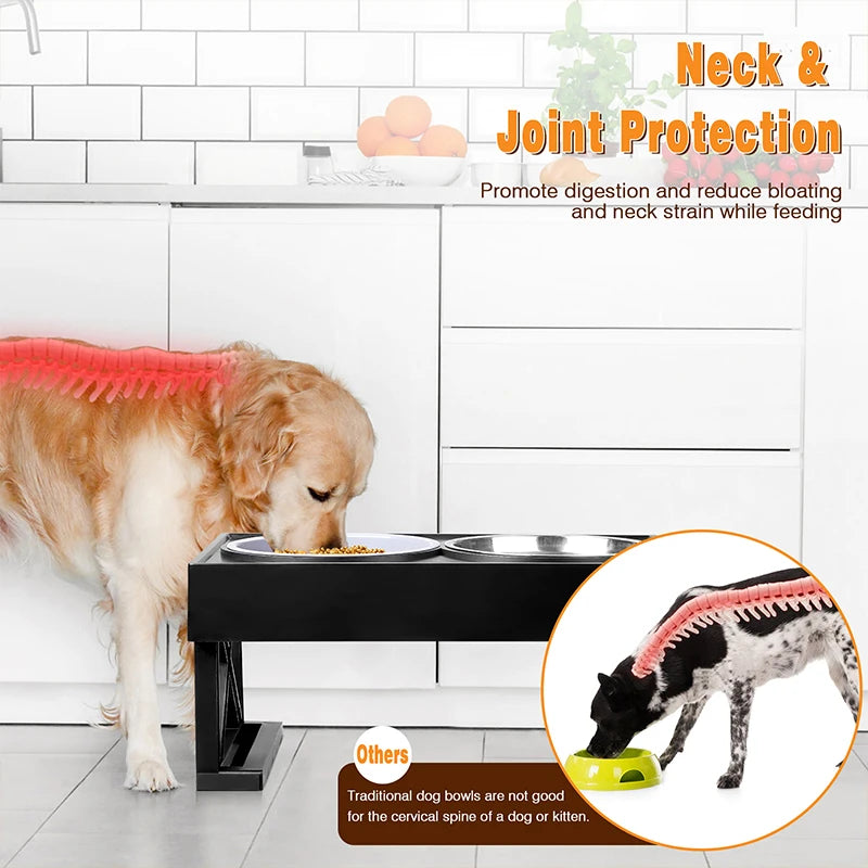 Double Elevated Dog Bowl Stand – 3 Heights Adjustable Slow Feeder for Medium & Large Dogs
