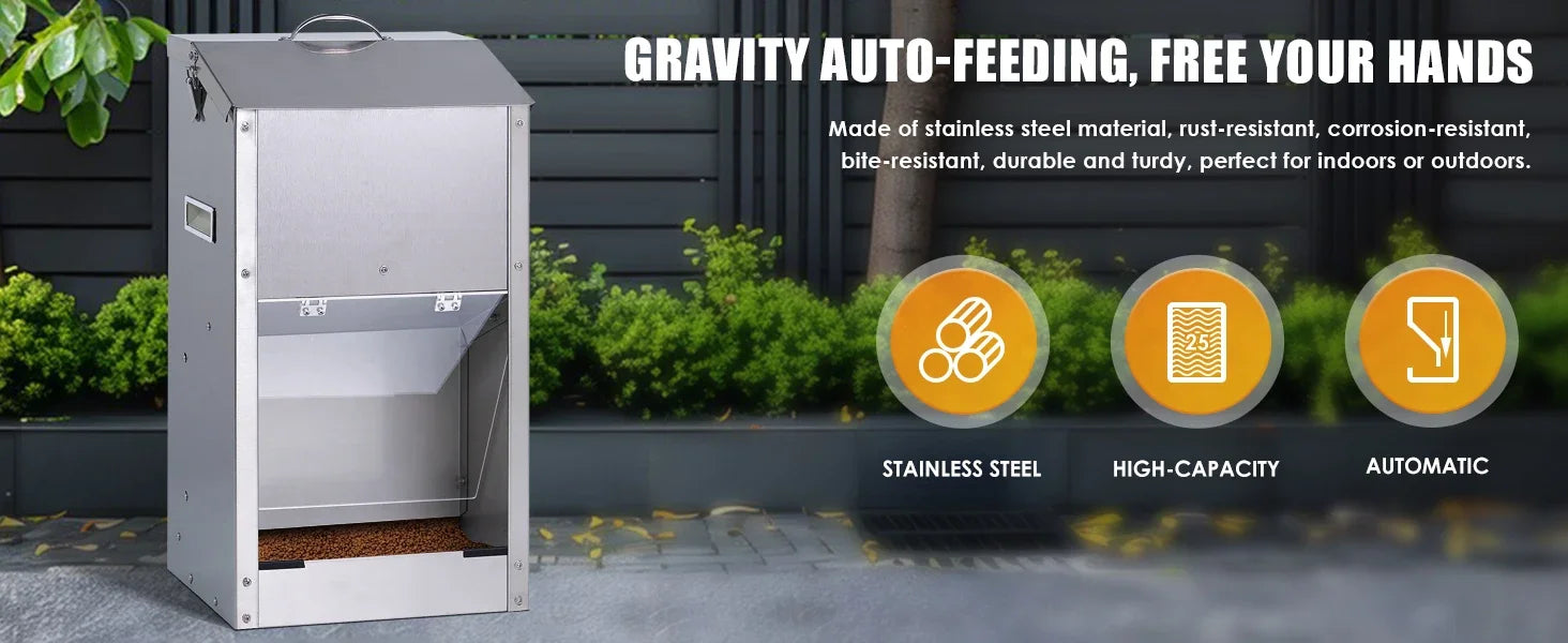 Automatic Dog Feeder – 25lbs Large Capacity Stainless Steel Gravity Pet Feeder for Large Breeds