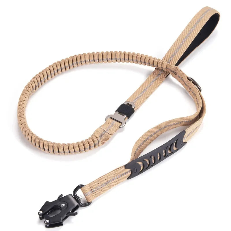 Reflective Shock-Absorbing Tactical Bungee Dog Leash with Car Seatbelt Clip – Heavy Duty No-Pull Leash for Large Dogs