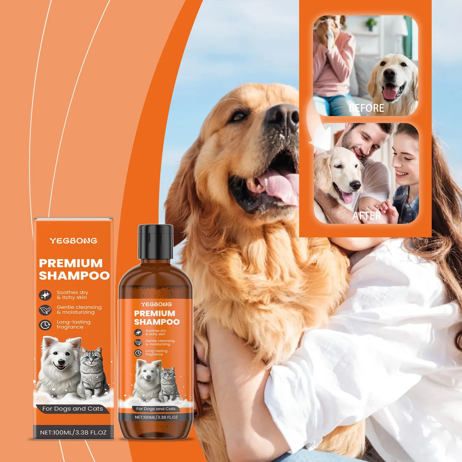 Natural Pet Shampoo for Dogs & Cats – Odor Control & Flea Repellent with Coconut Oil Formula