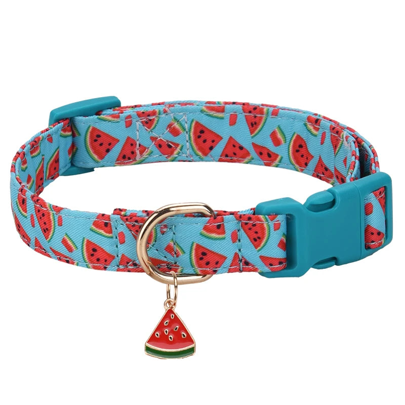 Fruit Pattern Pet Collar with Metal Pendant – Adjustable Dog & Cat Collar for Puppies and Small Pets