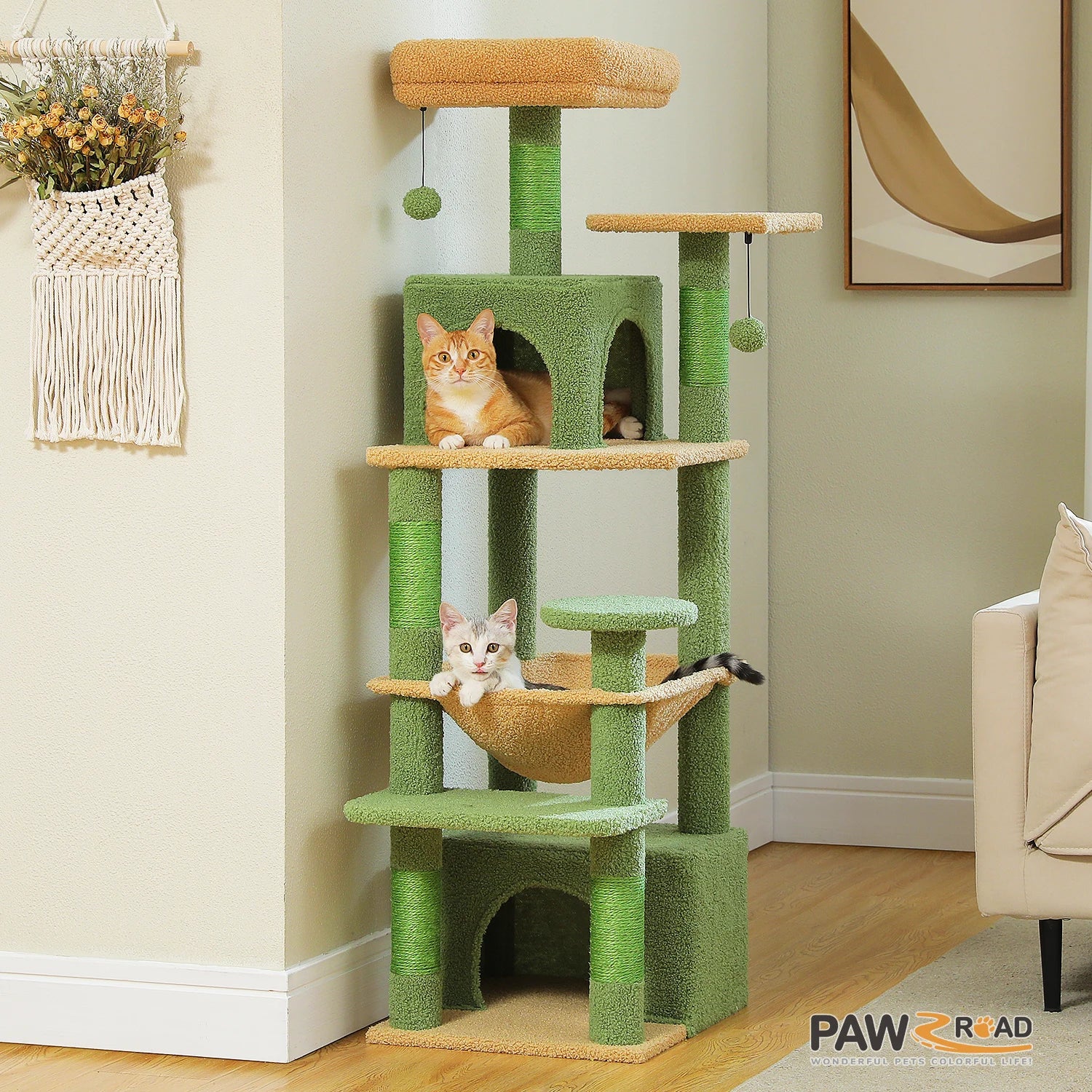6-Level Multi-Cat Tree Tower with Dual Condos, Double Top Perches, Hammock & 5 Scratching Posts