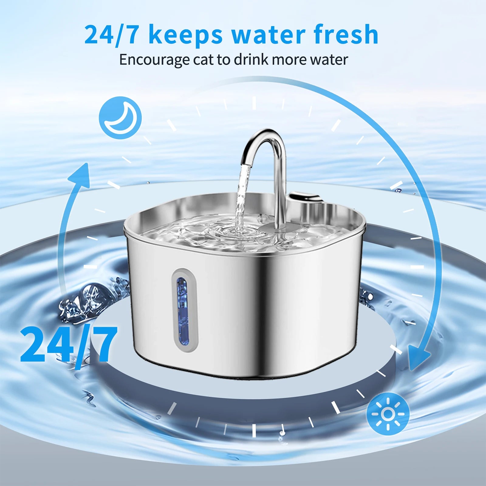 2.2L Stainless Steel Cat Water Fountain – Ultra-Quiet Pet Water Dispenser with Filter for Cats & Dogs