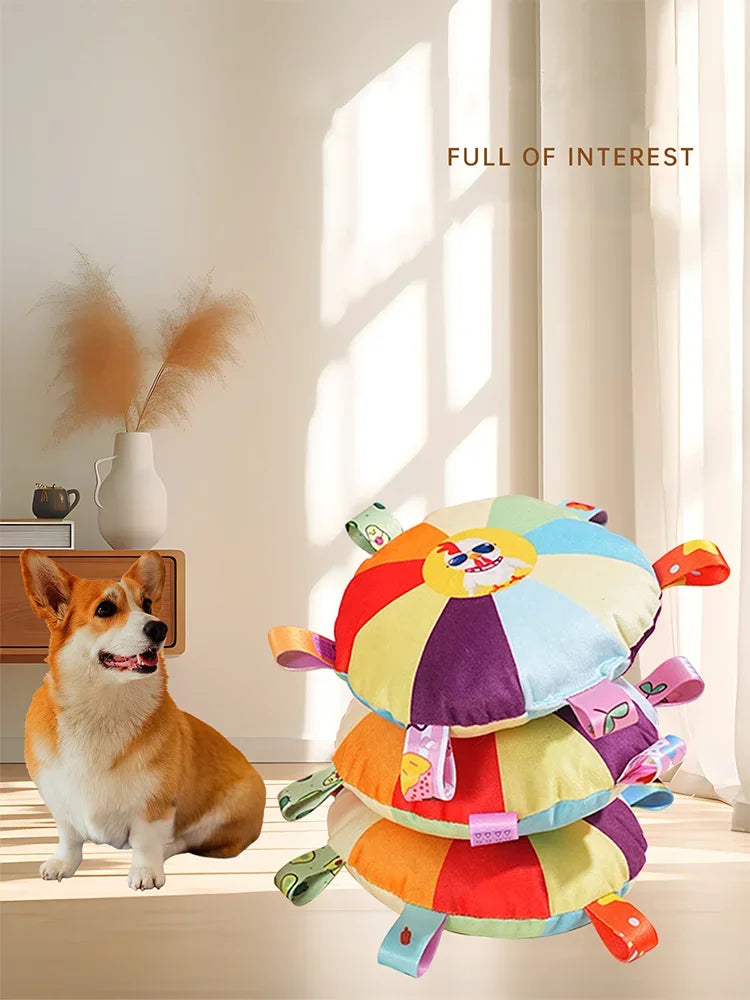 Funny Rainbow Plush Flying Saucer Dog Toy – Interactive Flying Disc for Outdoor Training & Chewing