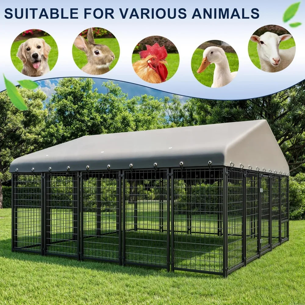 10x10FT Heavy-Duty Outdoor Dog Kennel with Roof – Spacious Secure Cage with Double Lock & Feeding Door