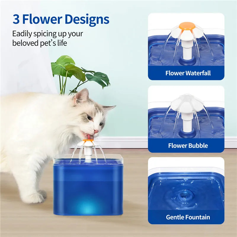 2L Automatic Pet Water Fountain with LED Light – USB Cat & Dog Water Dispenser with Recirculating Filter