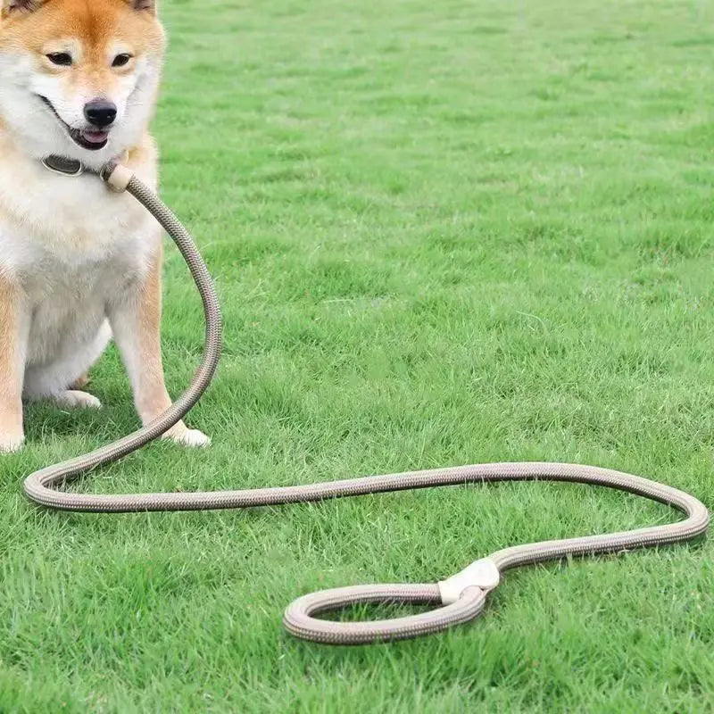 No-Pull Rope Slip Collar – P-Shaped Dog Training Leash with Durable Leather Joints & Adjustable Metal Buckle