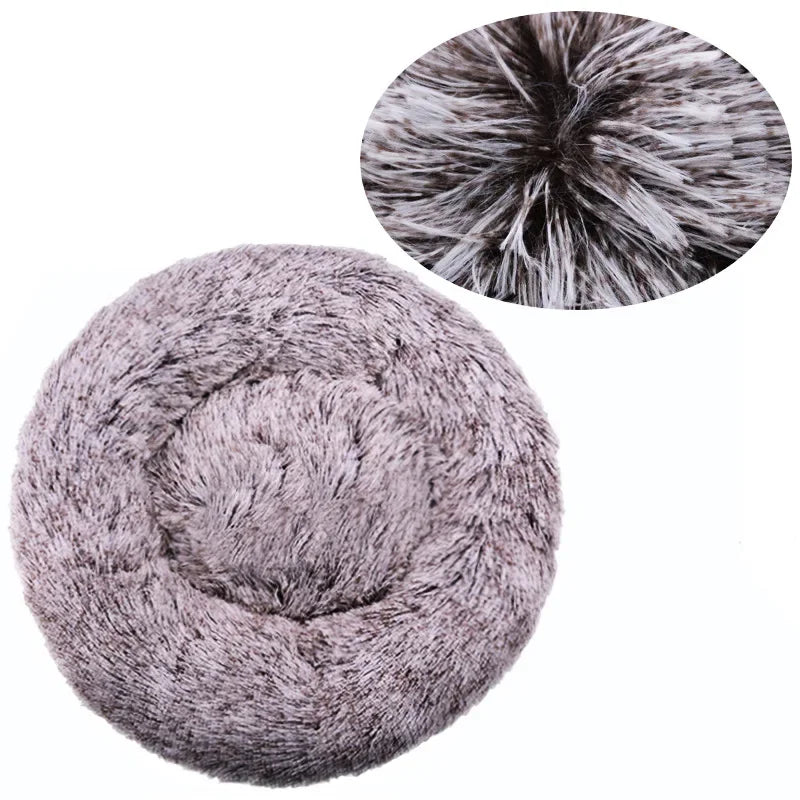 Round Plush Pet Bed – 40–90cm Super Soft Dog & Cat Bed, Winter Warm Sleeping Nest