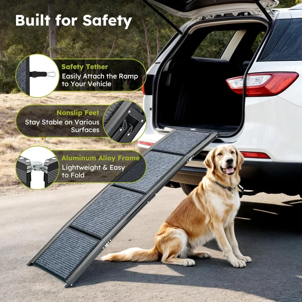 63" Folding Dog Ramp for Car – Portable Pet Ramp with Non-Slip Surface for Large Dogs up to 200 lbs