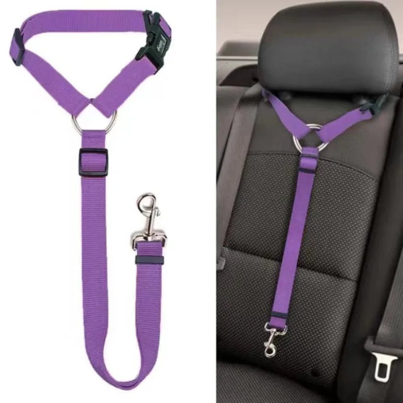 Two-in-One Solid Color Pet Car Seat Belt & Leash – Adjustable Nylon Safety Lead for Dogs