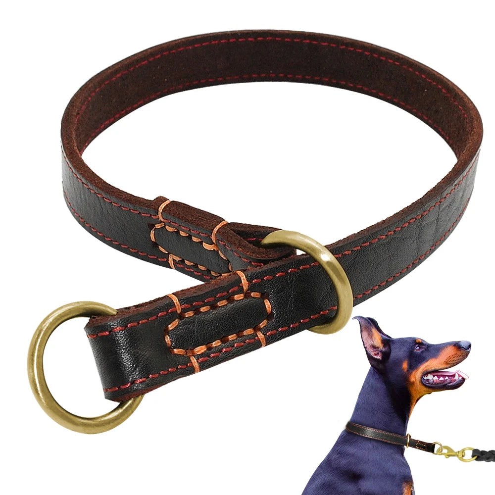 Durable Real Leather Slip Collar – Choke Training Dog Collar for Medium & Large Breeds (Black/Brown)