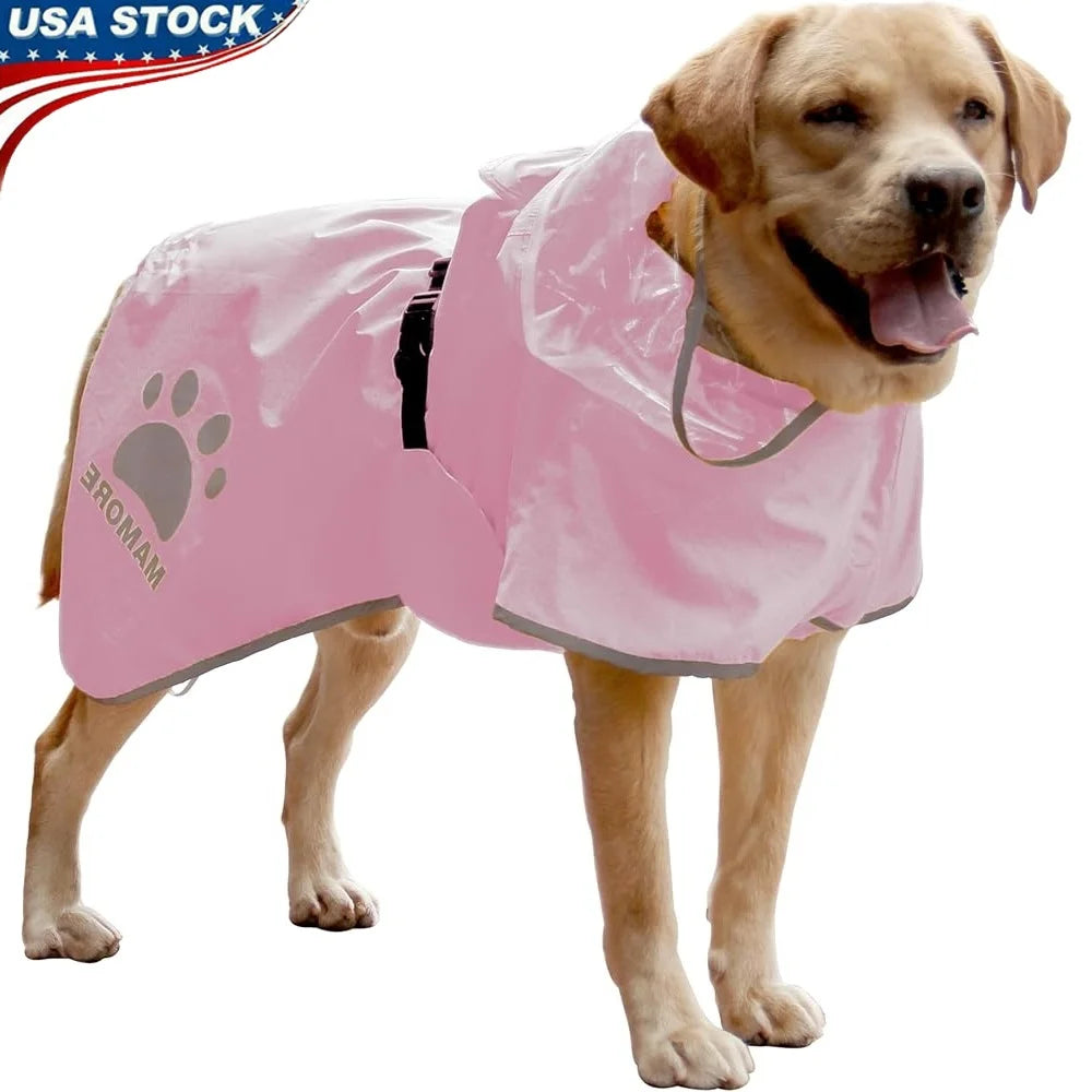 Breathable Waterproof Dog Raincoat – Adjustable Hooded Poncho with Leash Hole & Reflective Strips | For Small, Medium & Large Dogs
