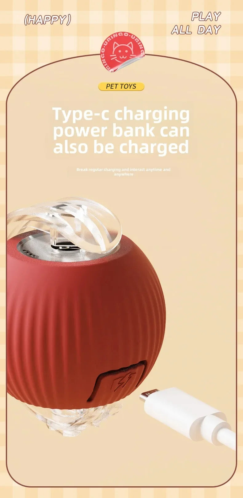Rechargeable Smart Rolling Ball Toy – Automatic Interactive Electric Toy for Cats & Small Dogs with Simulated Tail