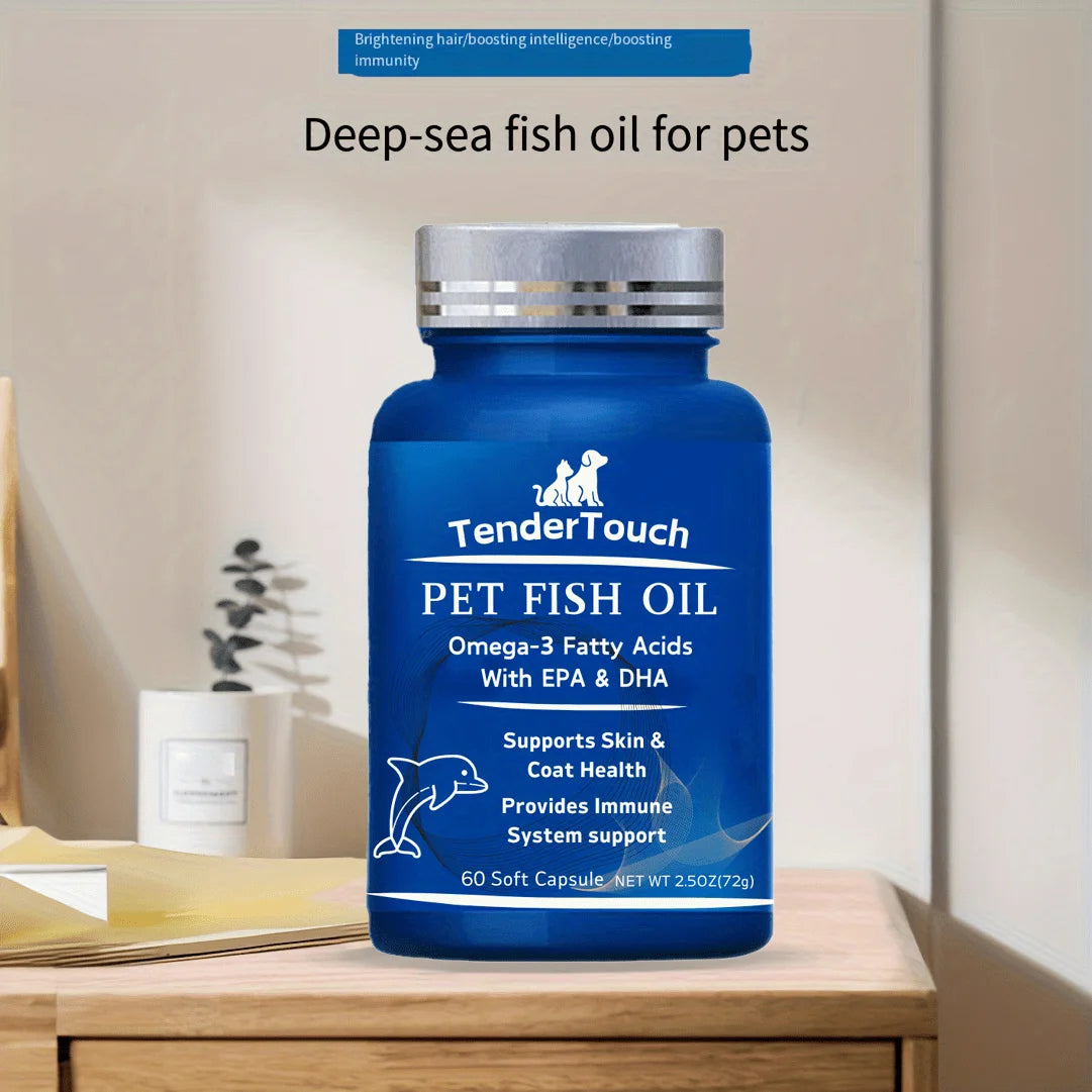 Omega-3 Fish Oil for Dogs & Cats – 60 Capsules for Shedding, Skin & Coat Health