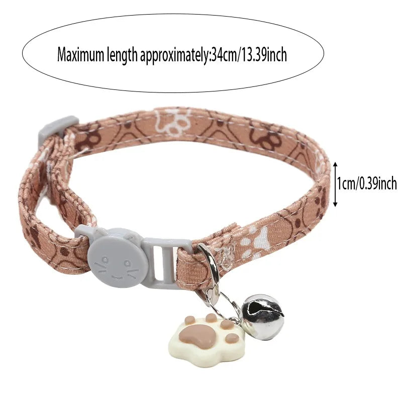 Adjustable Pet Collar with Bell – Colorful Cartoon Footprint Design for Puppies, Dogs & Cats