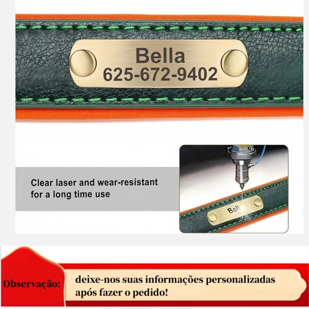 ersonalized Leather Dog Collar with Engraved ID Nameplate – Soft Padded Custom Collar for Small, Medium & Large Dogs