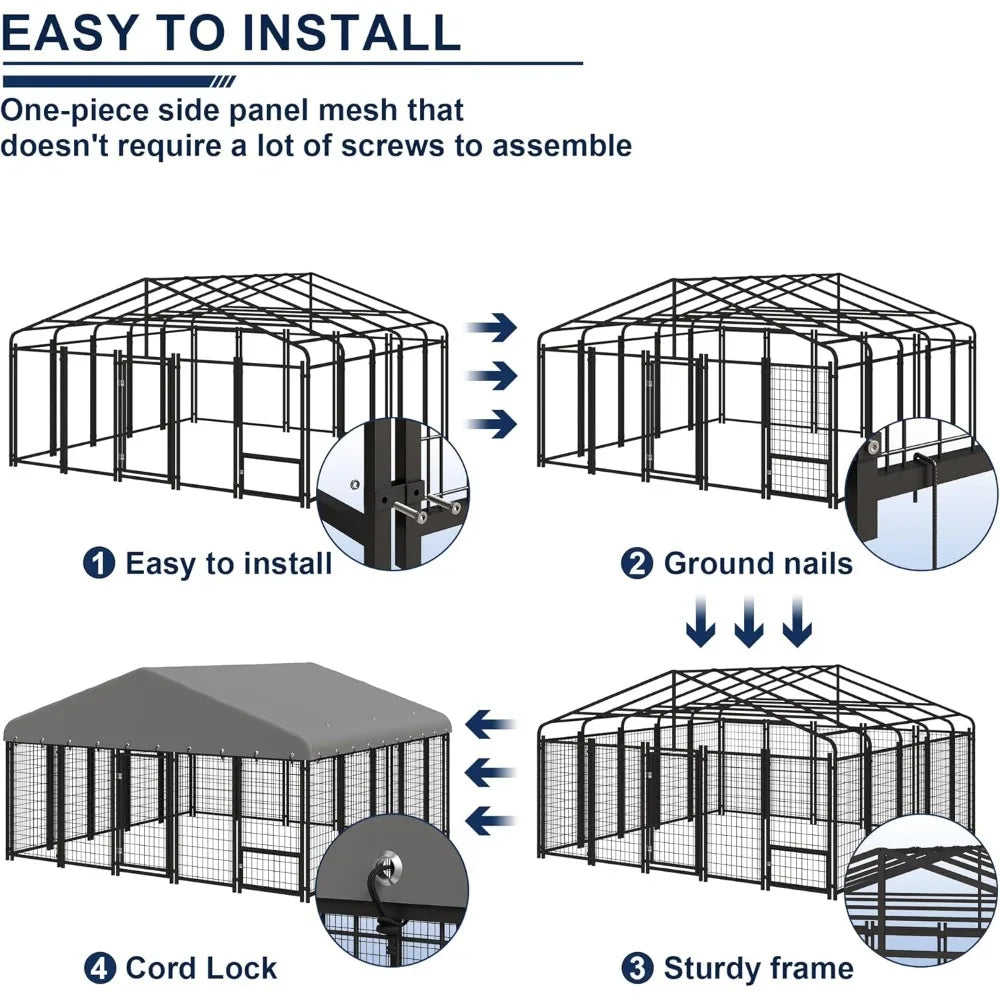 10x10FT Heavy-Duty Outdoor Dog Kennel with Roof – Spacious Secure Cage with Double Lock & Feeding Door