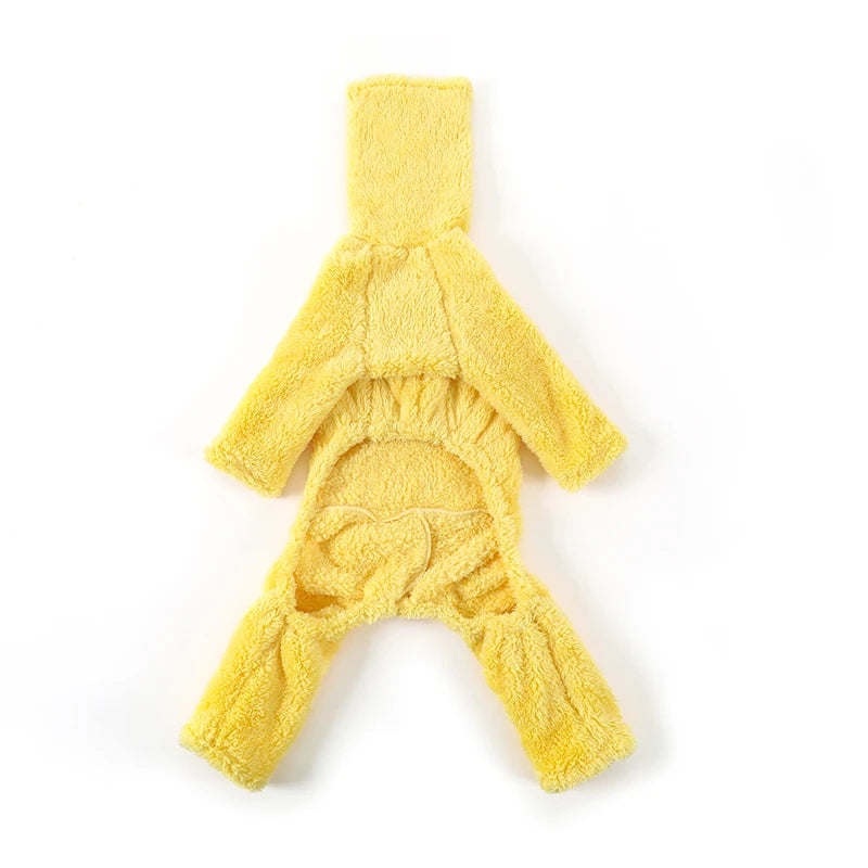Yellow High-Collar Dog Coat – Soft, Warm Winter Pajamas for Small & Medium Breeds