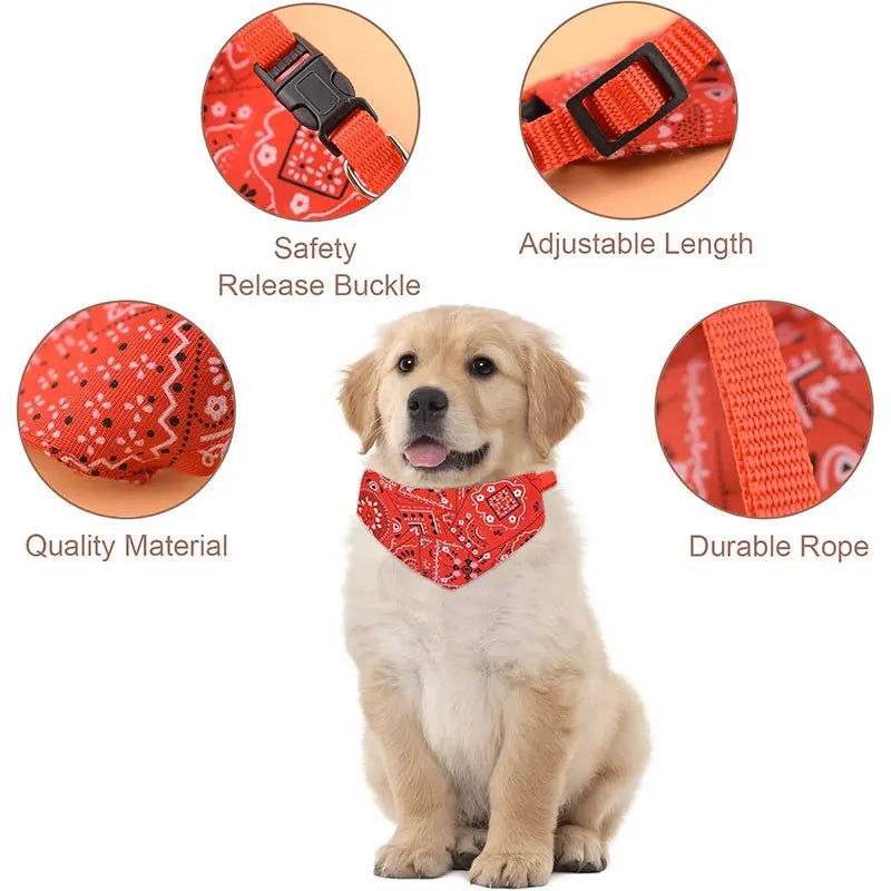Adjustable Cotton Plaid Dog Bandana – Washable Pet Scarf with Bowtie Collar for Large Dogs & Cats
