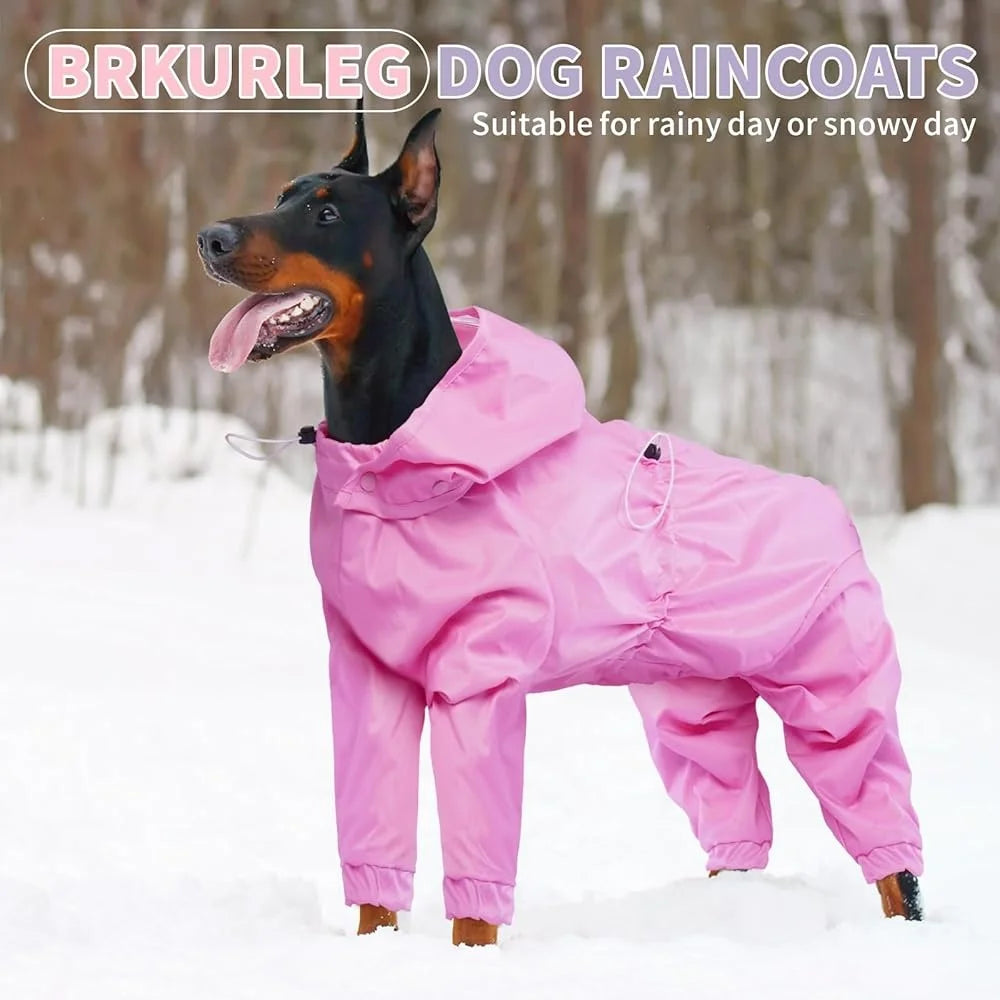 Waterproof 4-Leg Pet Rain Jacket with Leash Hole – Reflective Lightweight Dog Coat for Medium Dogs