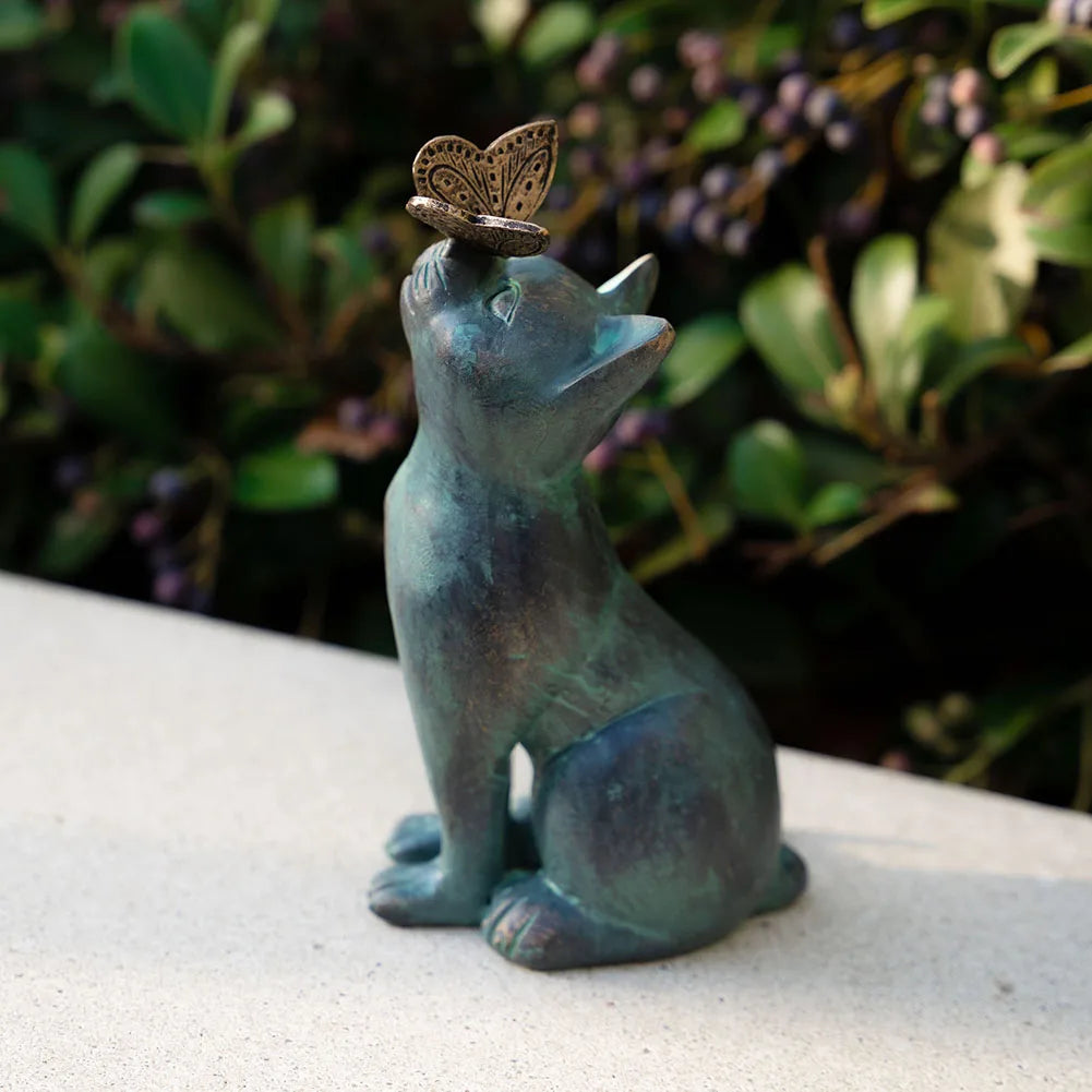 Cat Memorial Figurine – Pet Loss Sympathy Gift, Cat & Butterfly Curiosity Garden Statue, Fairy Art Yard Décor