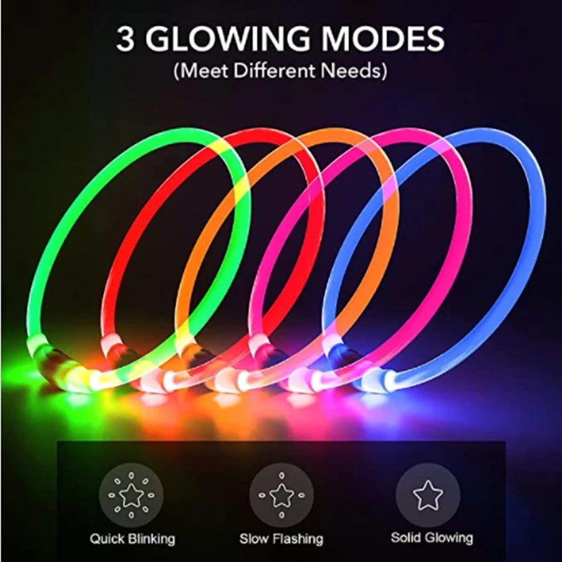 USB Charging LED Luminous Dog Collar – Adjustable Flashing Safety Light Necklace for Dogs & Cats