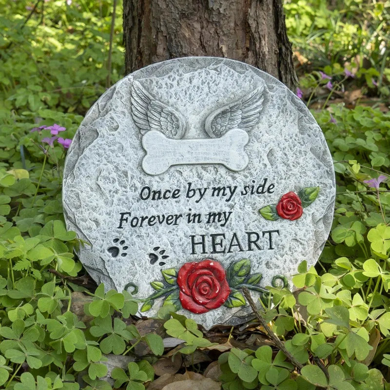 Pet Memorial Stone – Sympathy Gift for Loss of Dog or Cat, Paw Print Grave Marker for Garden or Indoor Remembrance