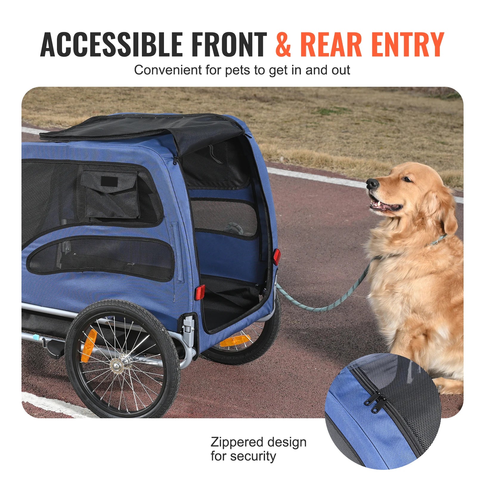SucceBuy 100 lbs Pet Bicycle Trailer – Collapsible Dog Bike Carrier with Coupler, Reflectors & Safety Flag