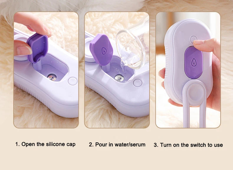 3-in-1 Pet Steam Brush – Electric Grooming Comb with Spray & Massage for Cats and Dogs