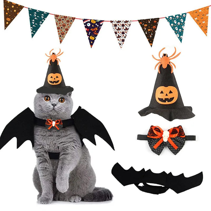Cat Halloween Costume – Bat Wings, Hat & Necklace Set for Cats & Small Dogs