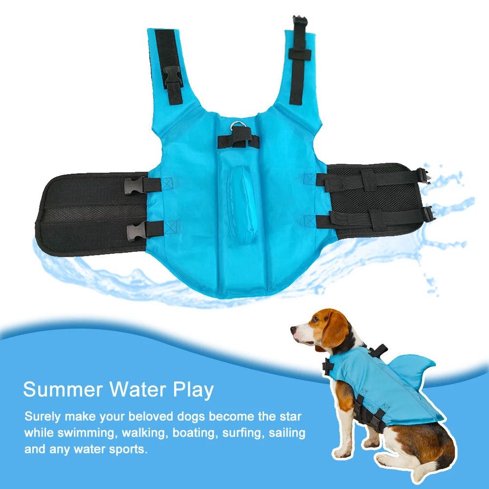 Shark Dog Life Jacket – Enhanced Buoyancy Safety Vest with Handle for Small, Medium & Large Dogs