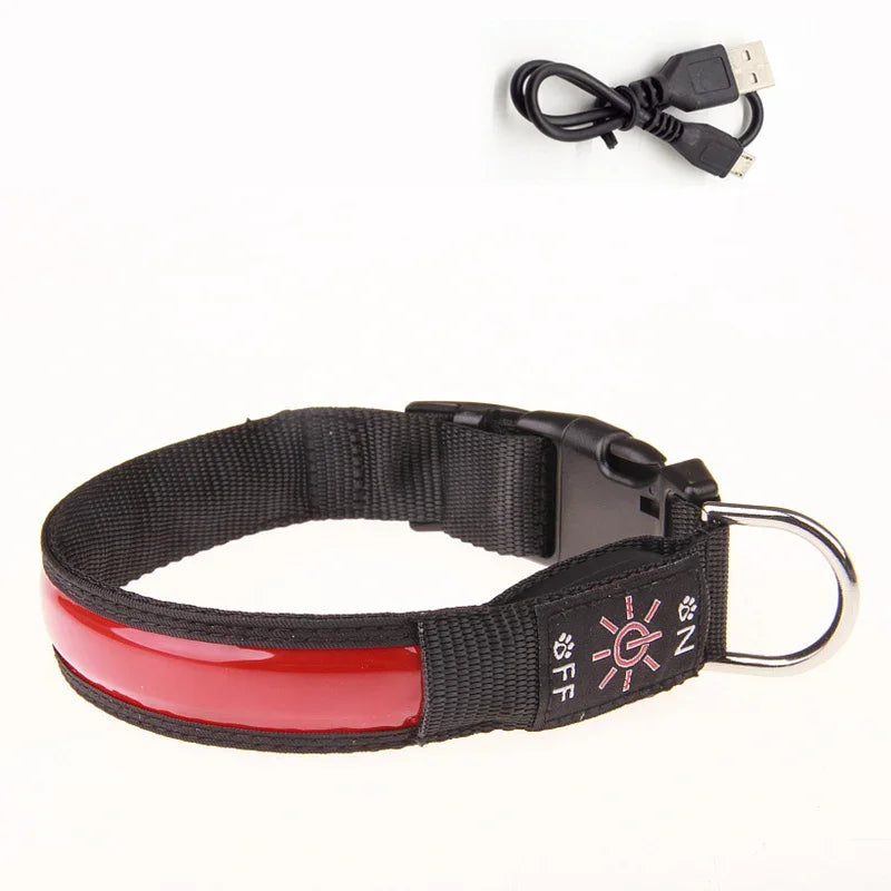 LED Glowing Dog Collar – USB Rechargeable Adjustable Flashing Safety Night Light for Small, Medium & Large Dogs