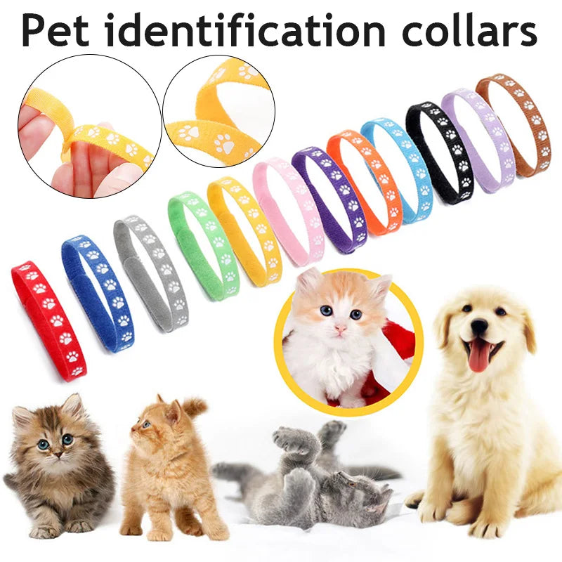 6/12PCS Newborn Puppy & Kitten Identification Collars – Adjustable Footprint Pattern Whelping Collars for Pet Classification
