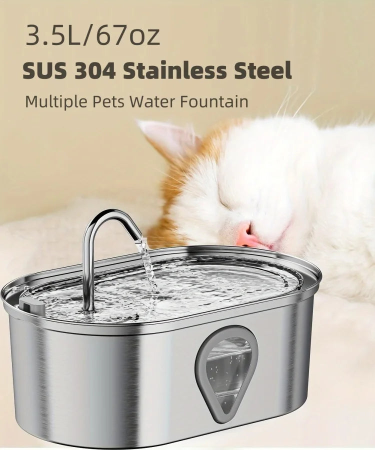 3.5L Stainless Steel Automatic Pet Water Fountain with LED Light – Large Capacity Cat & Dog Drinking Dispenser