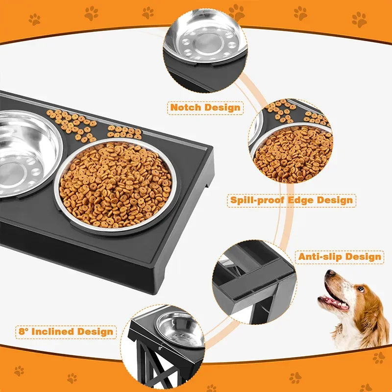 Double Elevated Dog Bowl Stand – 3 Heights Adjustable Slow Feeder for Medium & Large Dogs