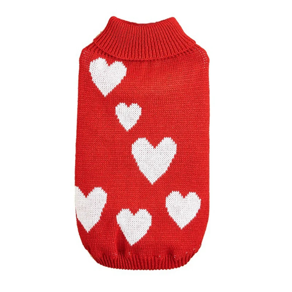 ❤️ Cute Heart Pattern Dog Sweater – Warm Knit Jumper for Dogs & Cats