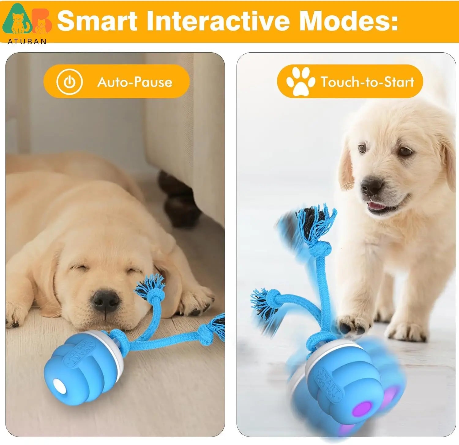 ATUBAN Interactive Dog Toy Ball – Rechargeable Smart Moving Ball for Active Play & Boredom Relief