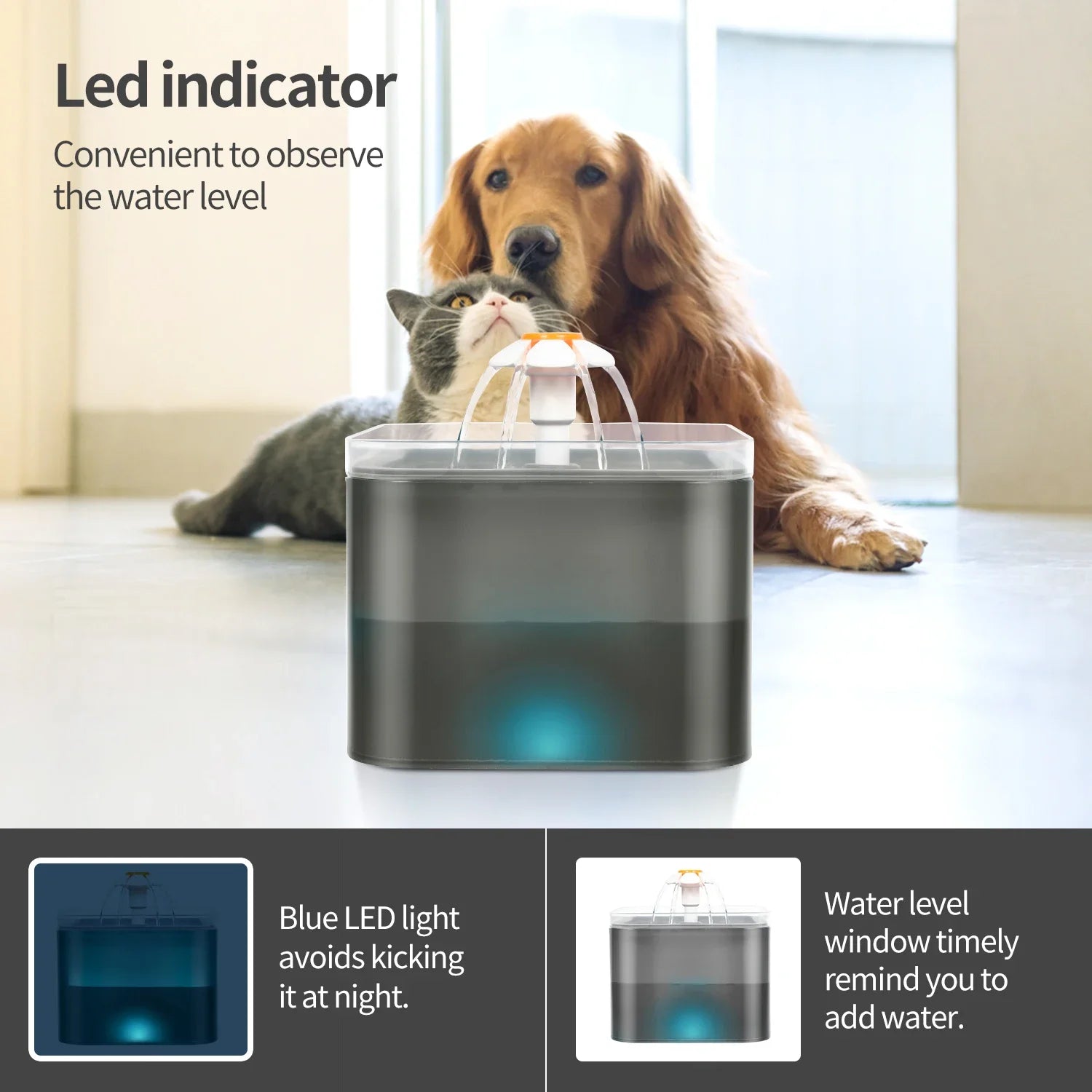 2L Cat Water Fountain – Ultra-Silent Pet Water Dispenser with LED Light