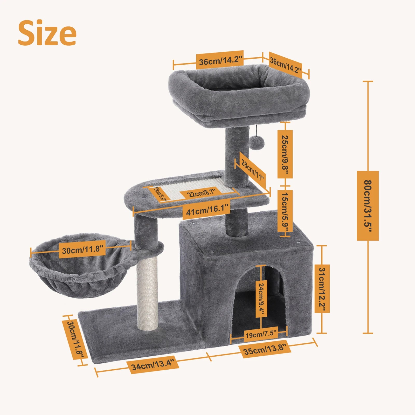 Cat Tree Tower for Indoor Cats – 2 Styles Cat Activity Center with Scratching Posts, Large Hammock & Removable Top Perch (Grey)