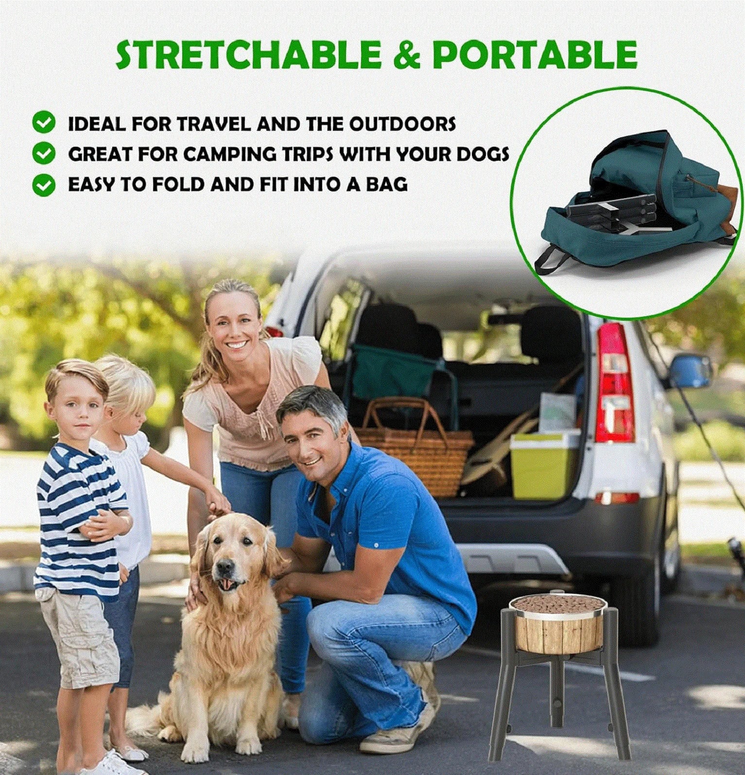 Adjustable Elevated Dog Bowl Stand – 3 Heights for Large Dogs (Bowls Not Included)