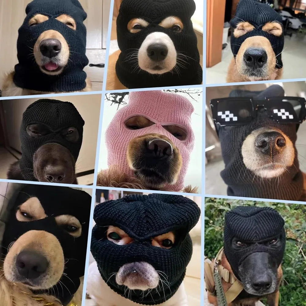 HOWWFALY Dog Costume Hat – Halloween & Christmas Pet Earmuffs, Noise Protection Knitted Warm Hat, Robbers & Thieves Funny Mask
