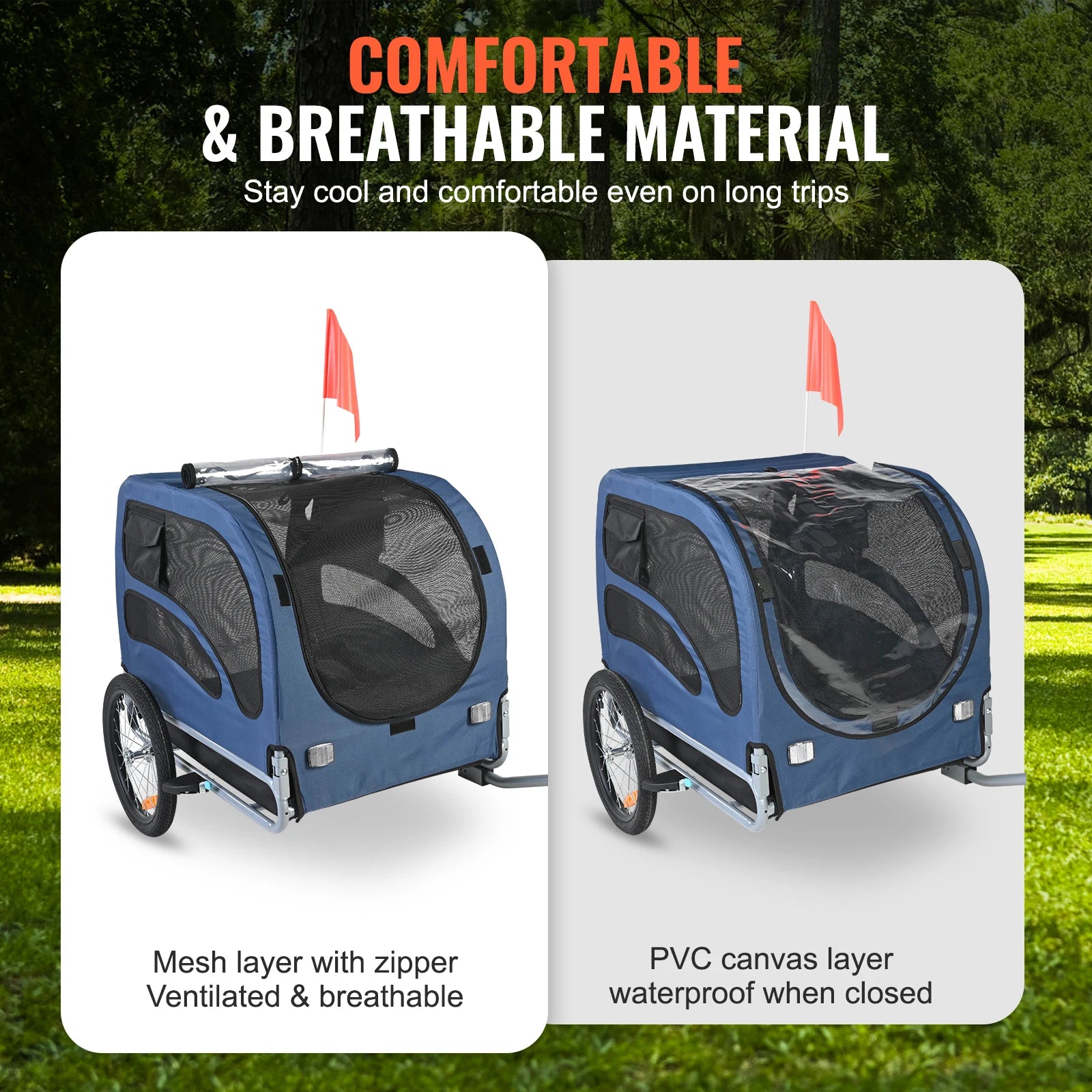 SucceBuy 100 lbs Pet Bicycle Trailer – Collapsible Dog Bike Carrier with Coupler, Reflectors & Safety Flag