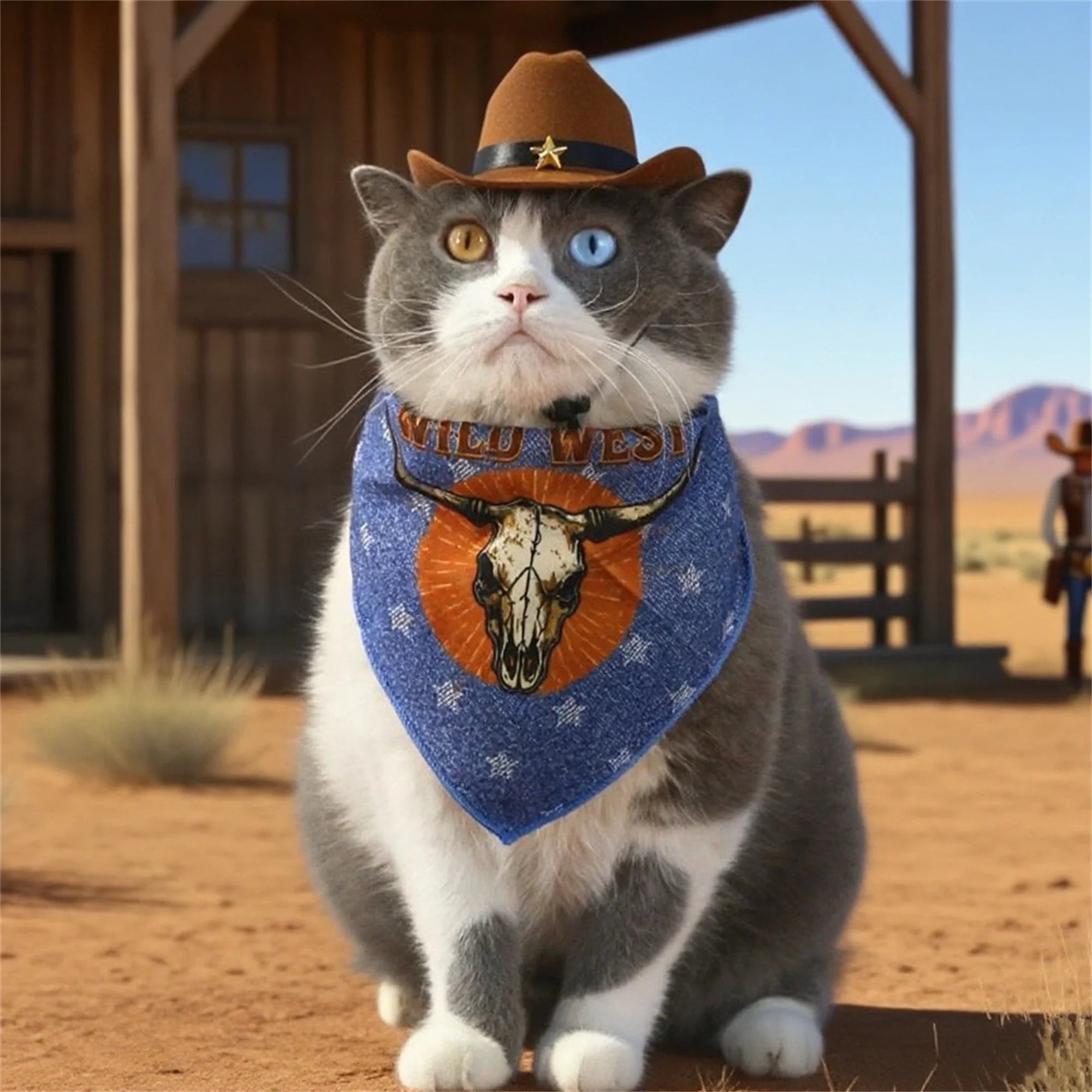Dog Cowboy Costume – Wild West Hat & Paisley Bandana Set for Small Pets Halloween