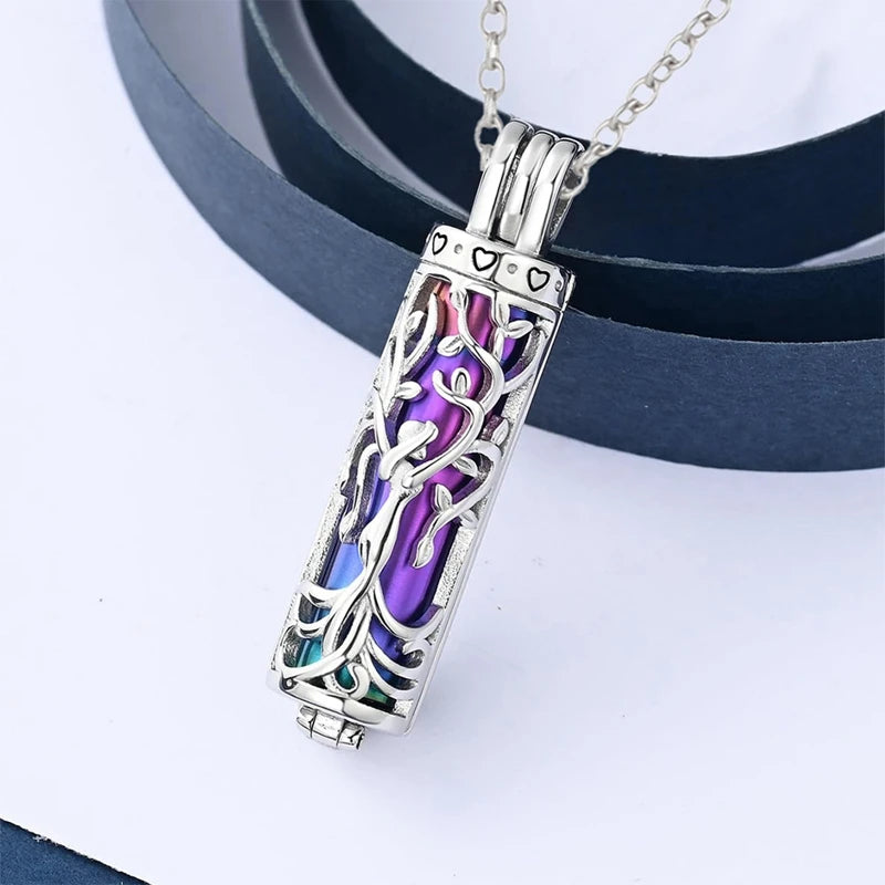 Tree of Life Cylinder Cremation Necklace – Memorial Ash Pendant for Men & Women