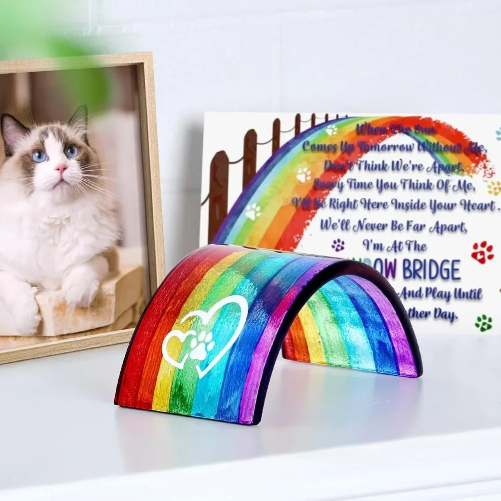 Rainbow Bridge Fused Glass Memorial Gift – 3D Colorful Bridge with Sympathy Card for Pet Loss (Dog, Cat, Guinea Pig)